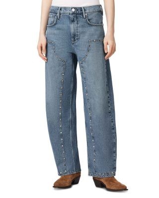 Allsaints Sadie High Rise Studded Ankle Barrel Jeans in Light Indigo