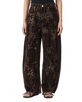 Allsaints Jett Flock High Rise Barrel Jeans in Leppo Brown