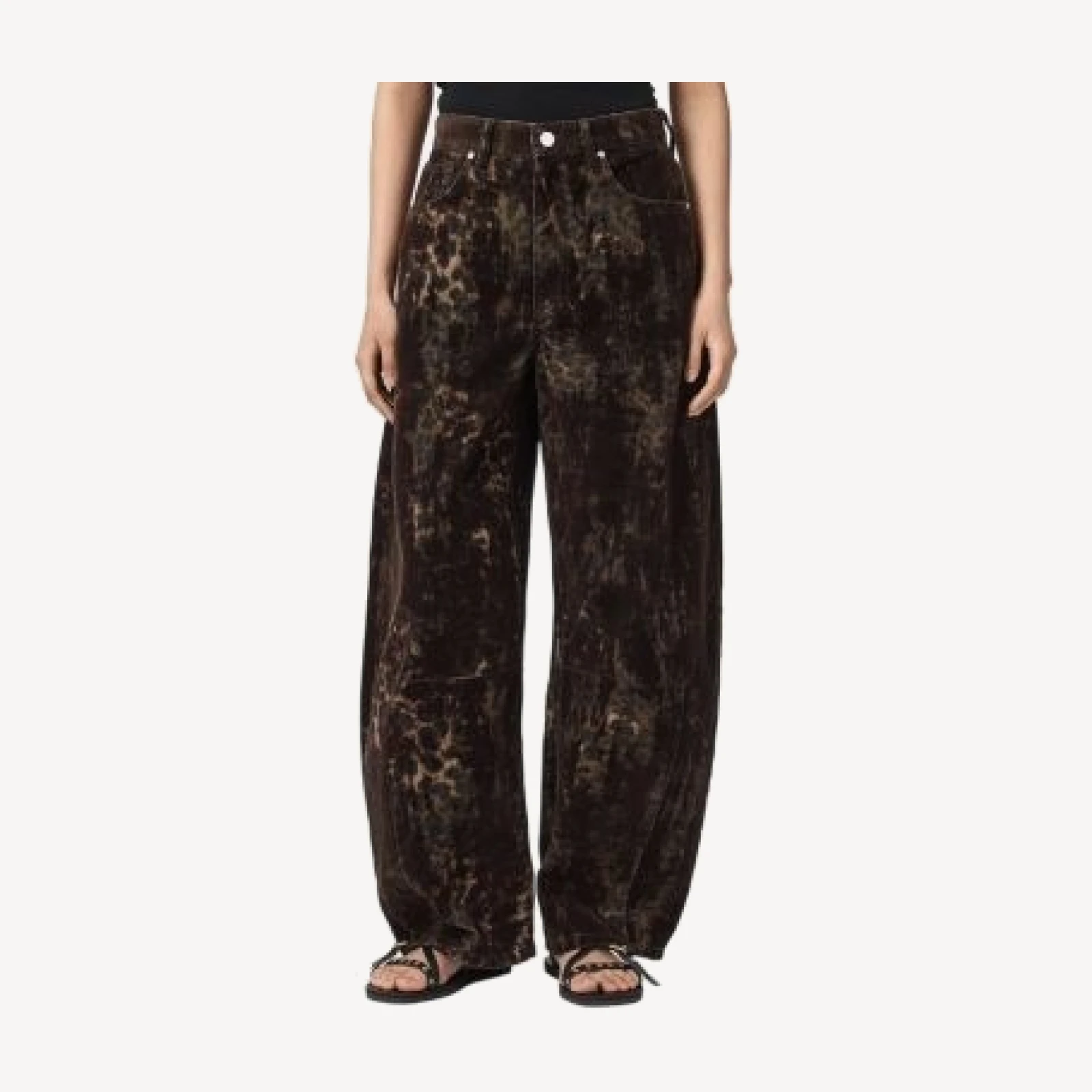 Allsaints Jett Flock High Rise Barrel Jeans in Leppo Brown