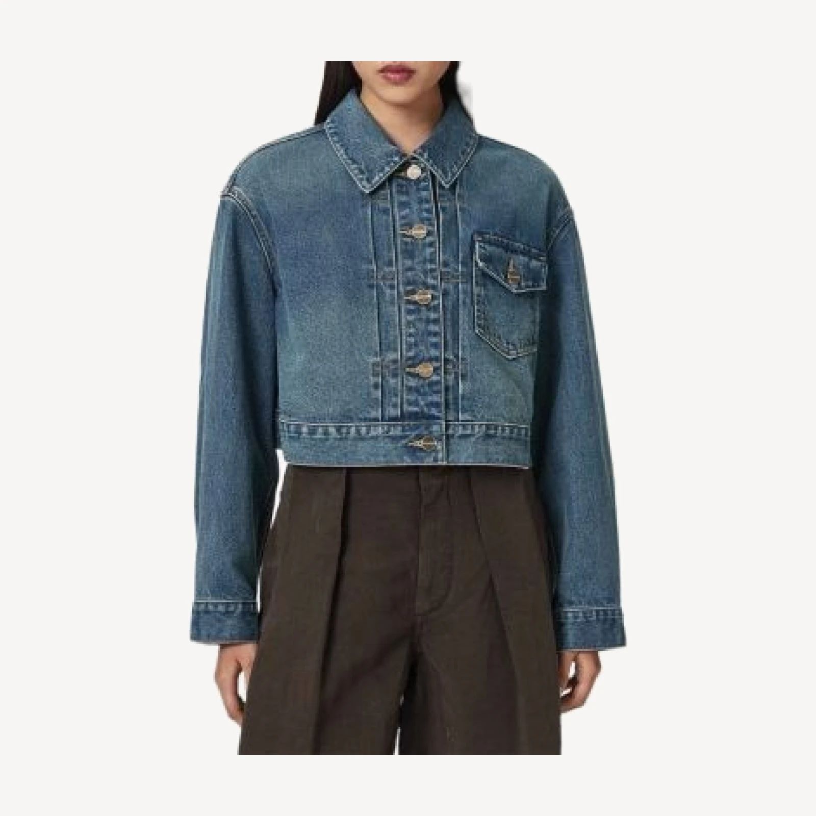 Allsaints Blink Cotton Denim Cropped Jacket