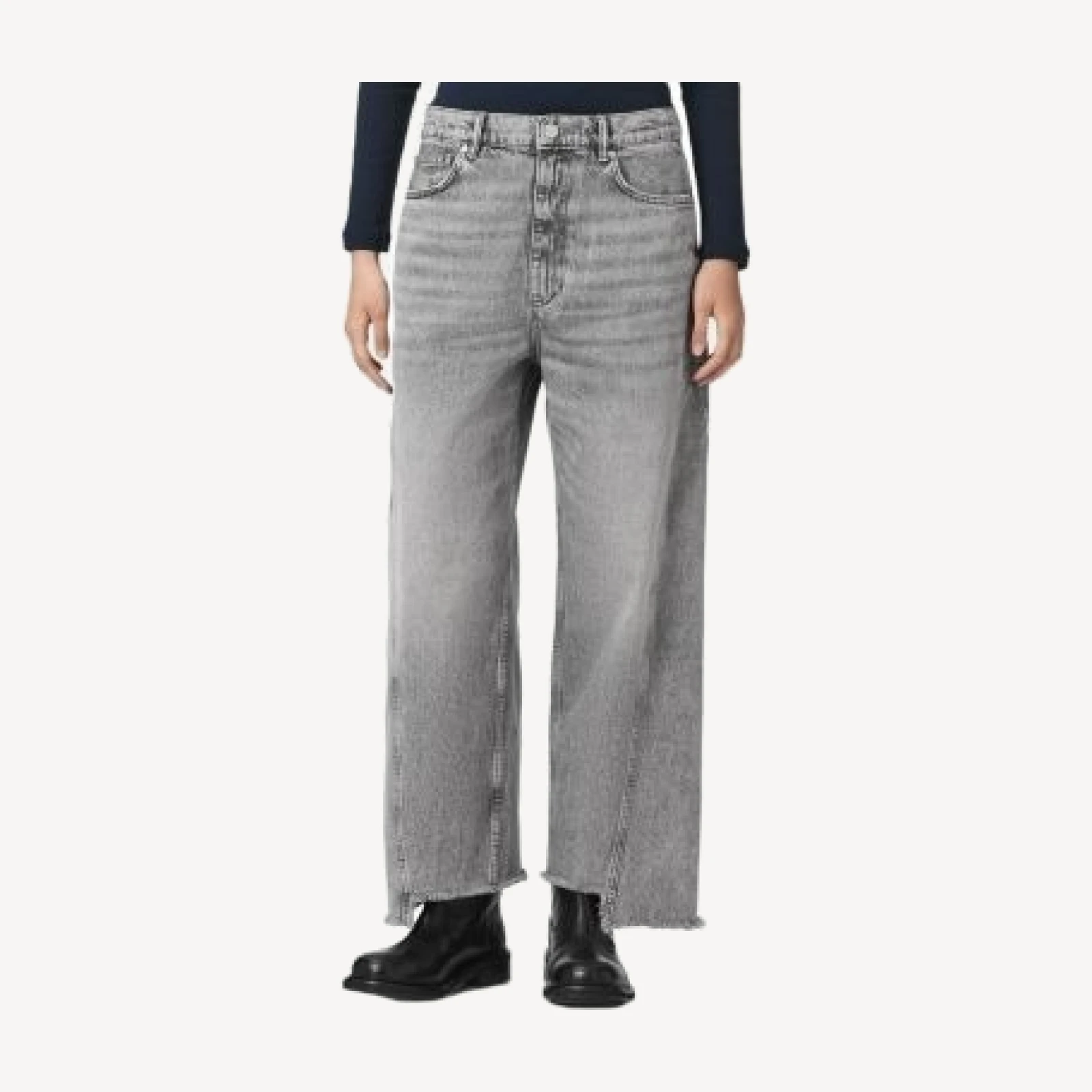 Allsaints Fox Mid Rise Step Hem Jeans in Washed Grey