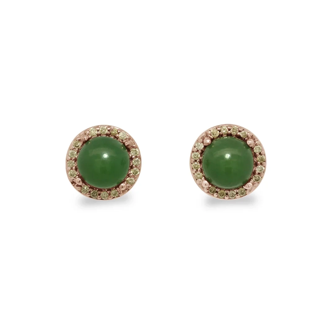 Rosette Stud Earring (Large) PAIR - 14k Gold, Jade, & Champagne Diamonds