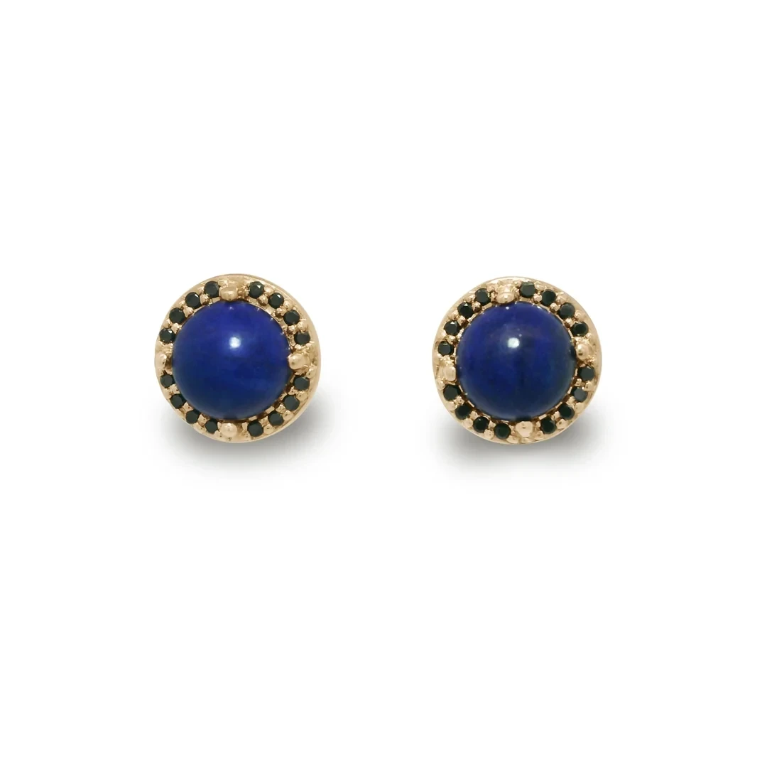 Rosette Stud Earring (Large) PAIR - Yellow Gold, Lapis, & Black Diamonds