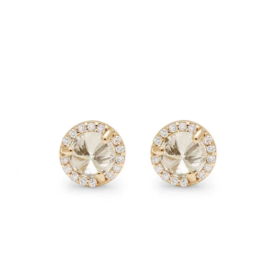 Rosette Stud Earring (Medium) PAIR - Yellow Gold, Champagne & White Diamonds