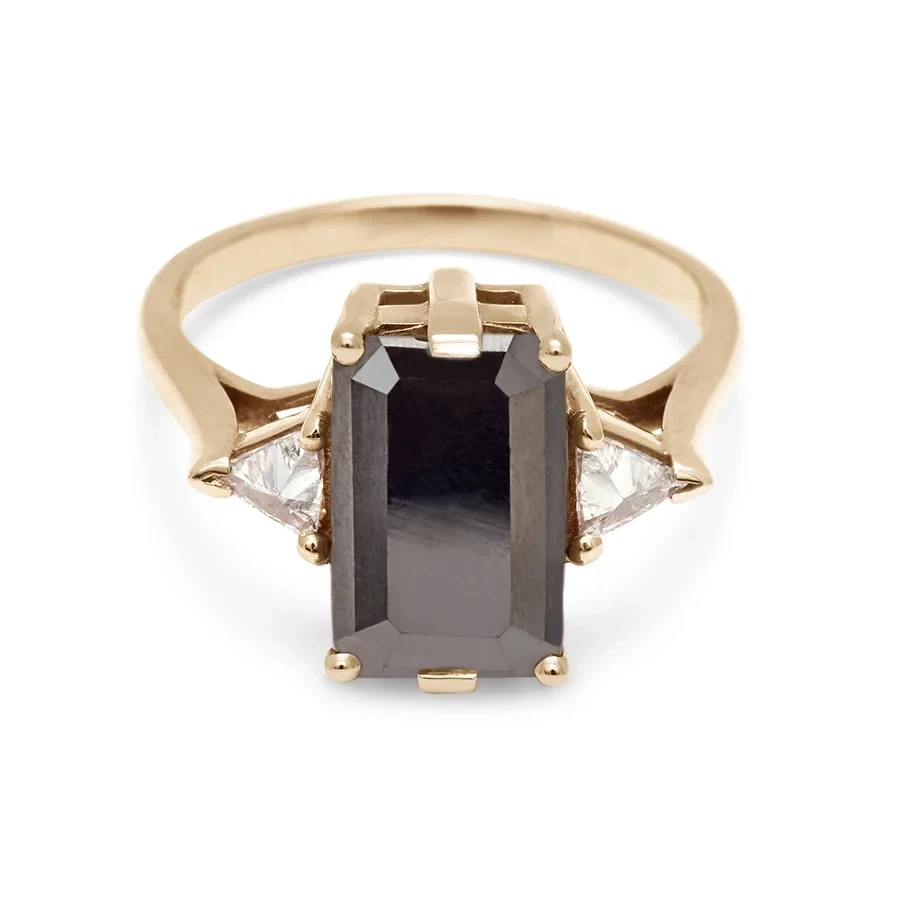 Bea Three Stone Ring - 14k Gold & Black Diamond (11x7mm)