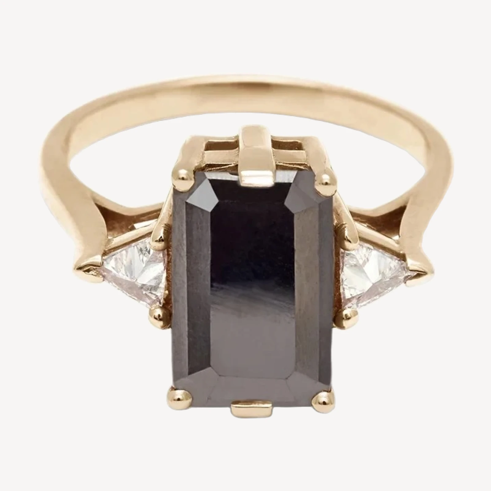 Bea Three Stone Ring - 14k Gold & Black Diamond (11x7mm)