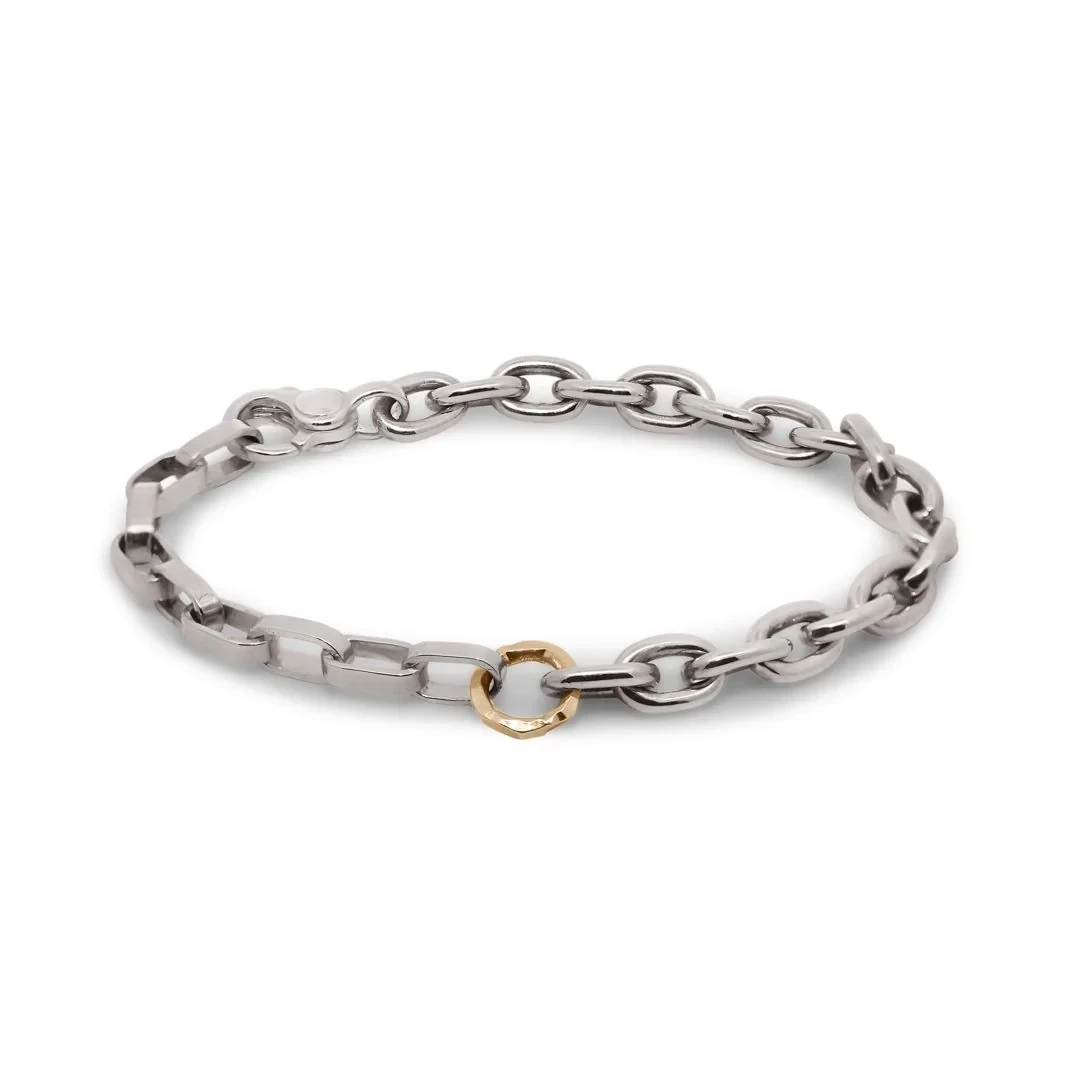 Mixed Chain Bracelet - Sterling Silver & 14K Gold