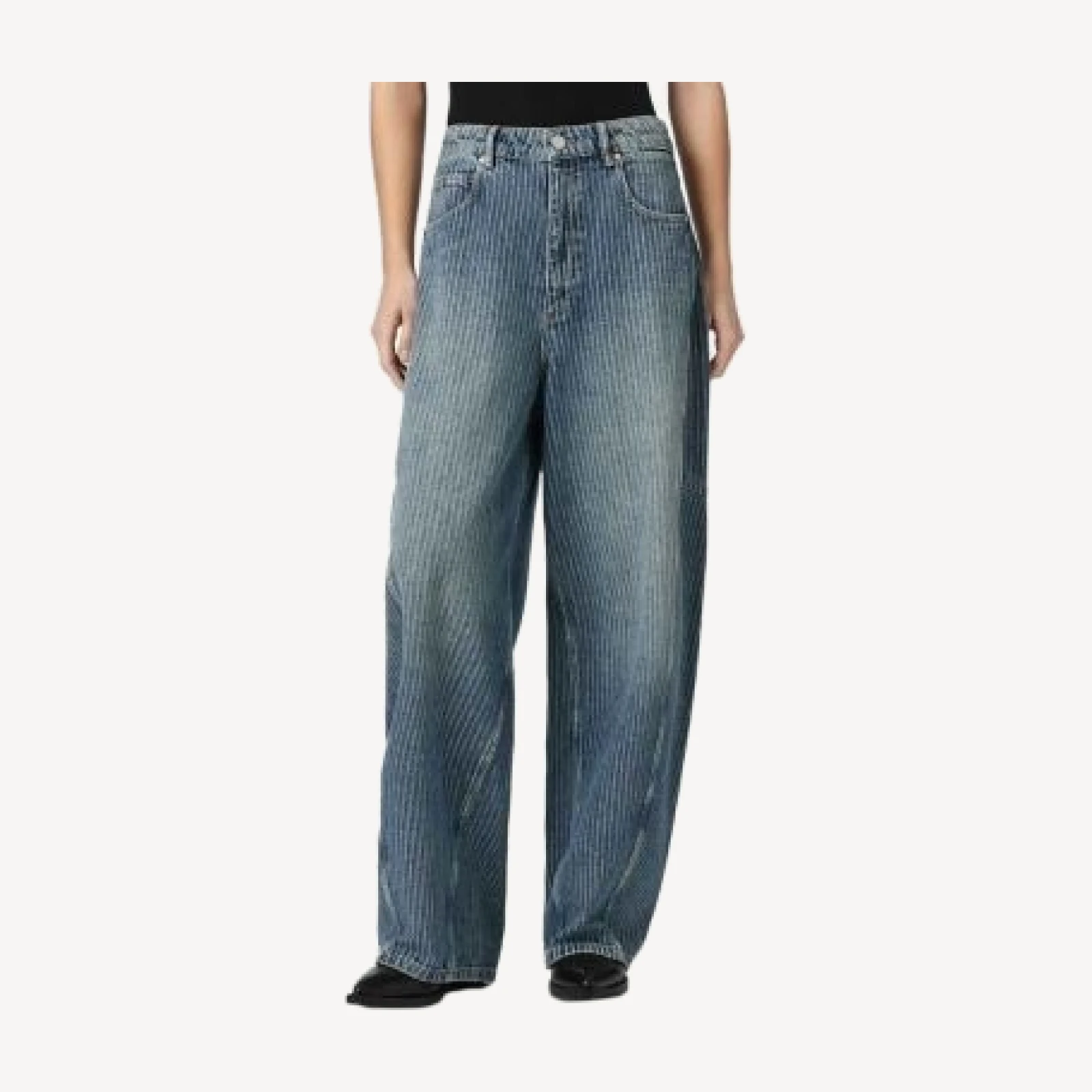 Allsaints Carter High Rise Stripe Wide Leg Jeans in Titan Blue