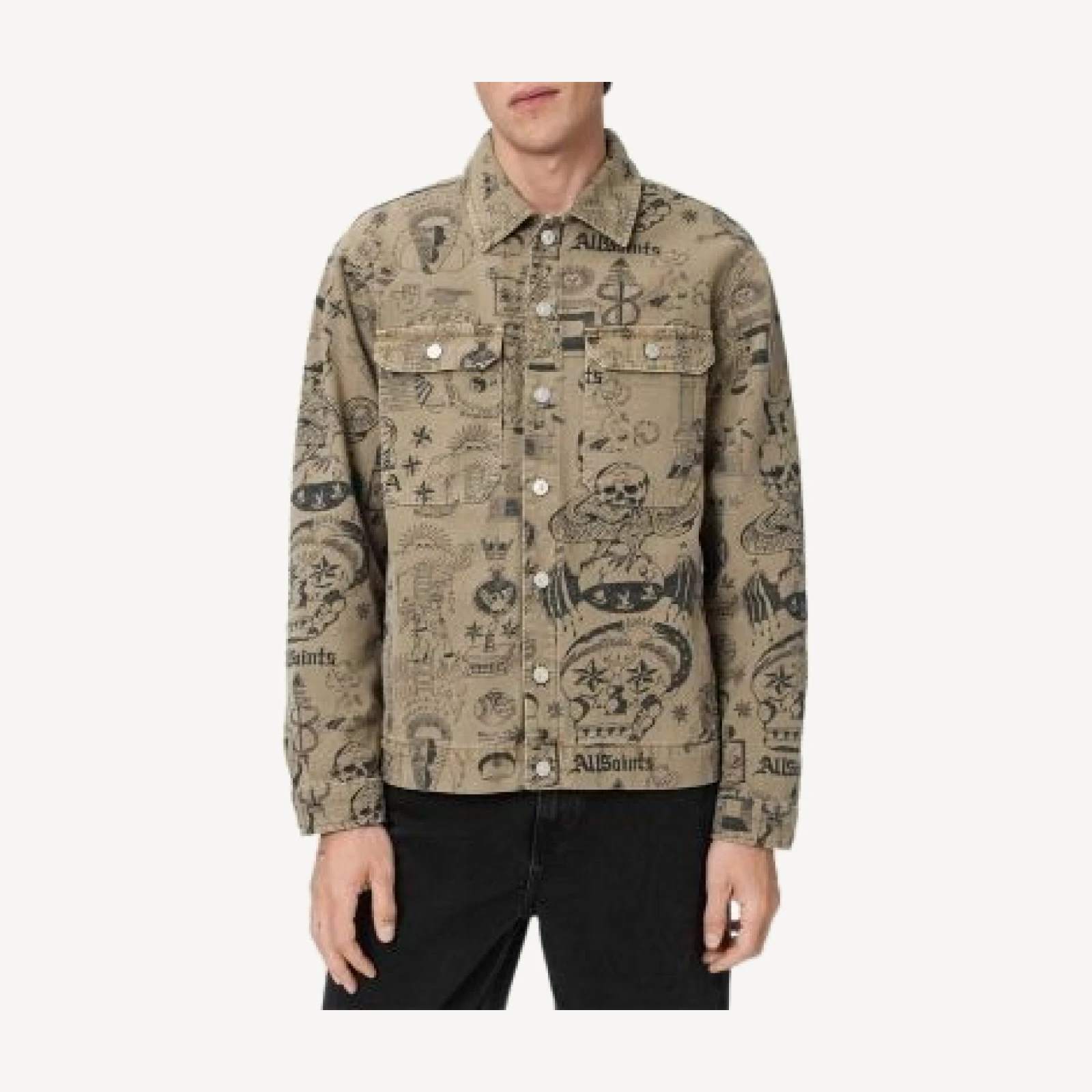 Allsaints Sherb Tattoo Graphics Canvas Logo Shirt Jacket