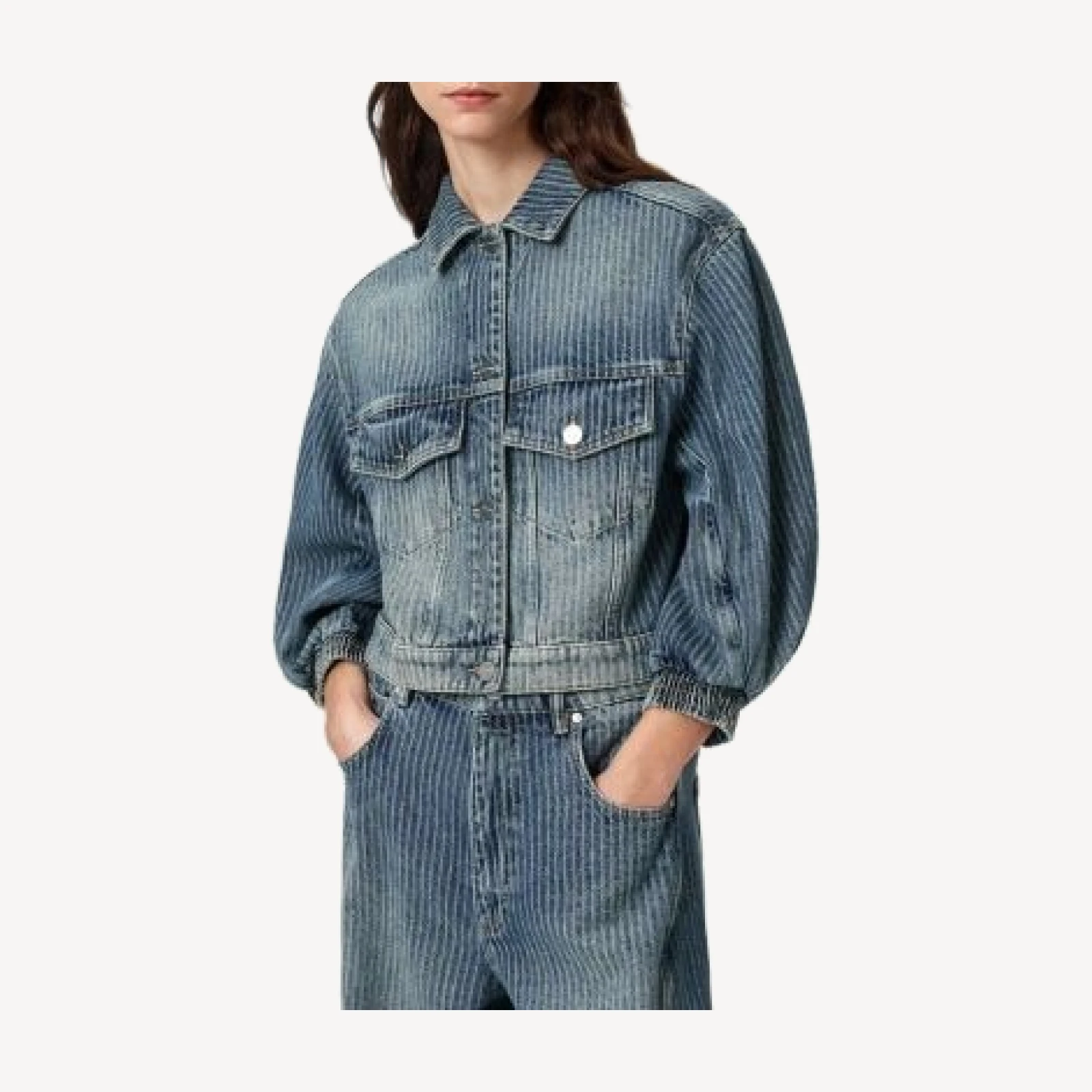 Allsaints Luca Stripe Jean Jacket in Titan Blue