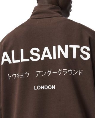 Allsaints Underground Cotton Logo Print Oversized Fit Half Zip Sweatshirt