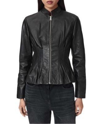 Allsaints Clo Leather Peplum Hem Moto Jacket