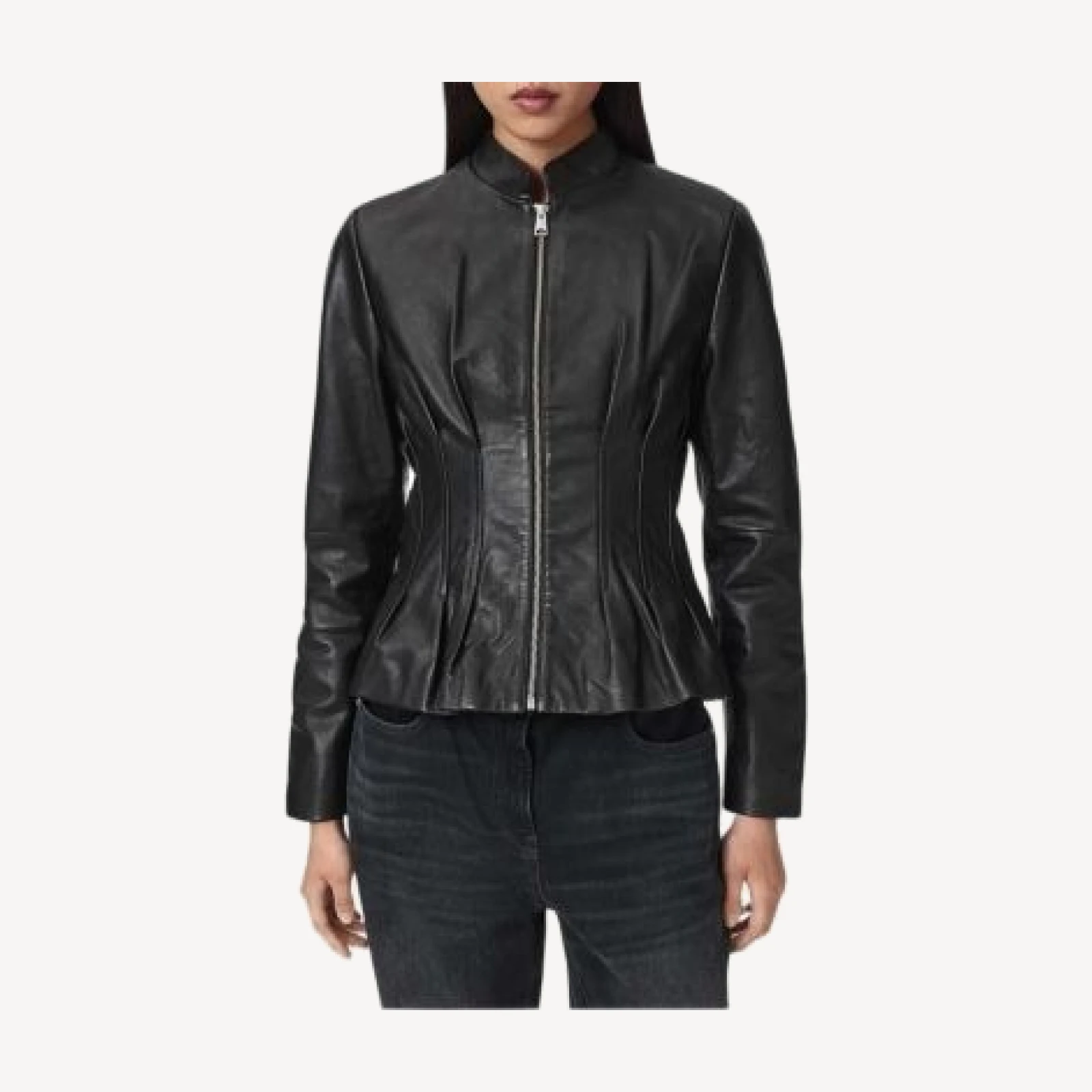 Allsaints Clo Leather Peplum Hem Moto Jacket