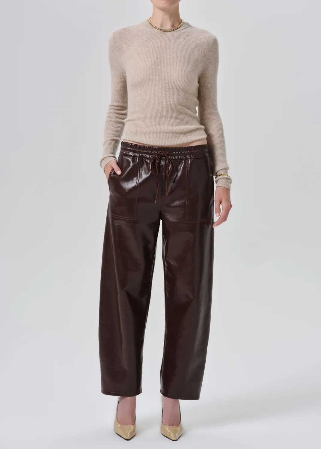 Rework Recycled Leather Pull On Pant in Burgundy