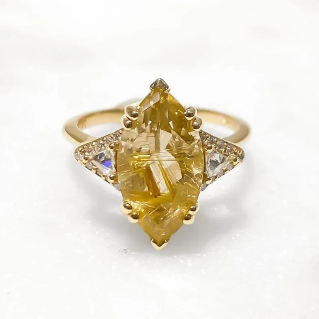 Bea Three Stone Ring - Yellow Gold & Rutilated Quartz