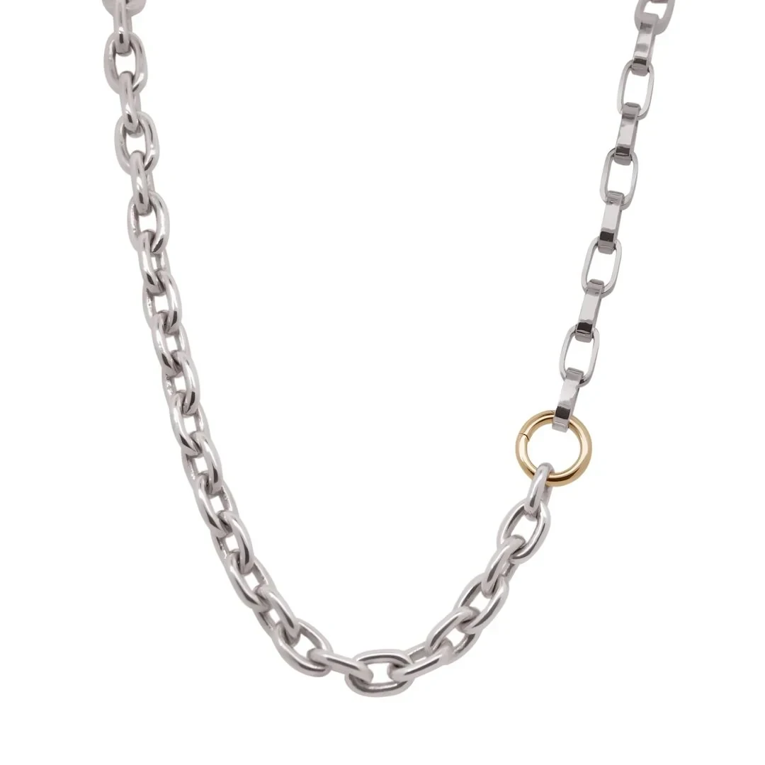 Mixed Chain Choker - Sterling Silver & 14K Gold