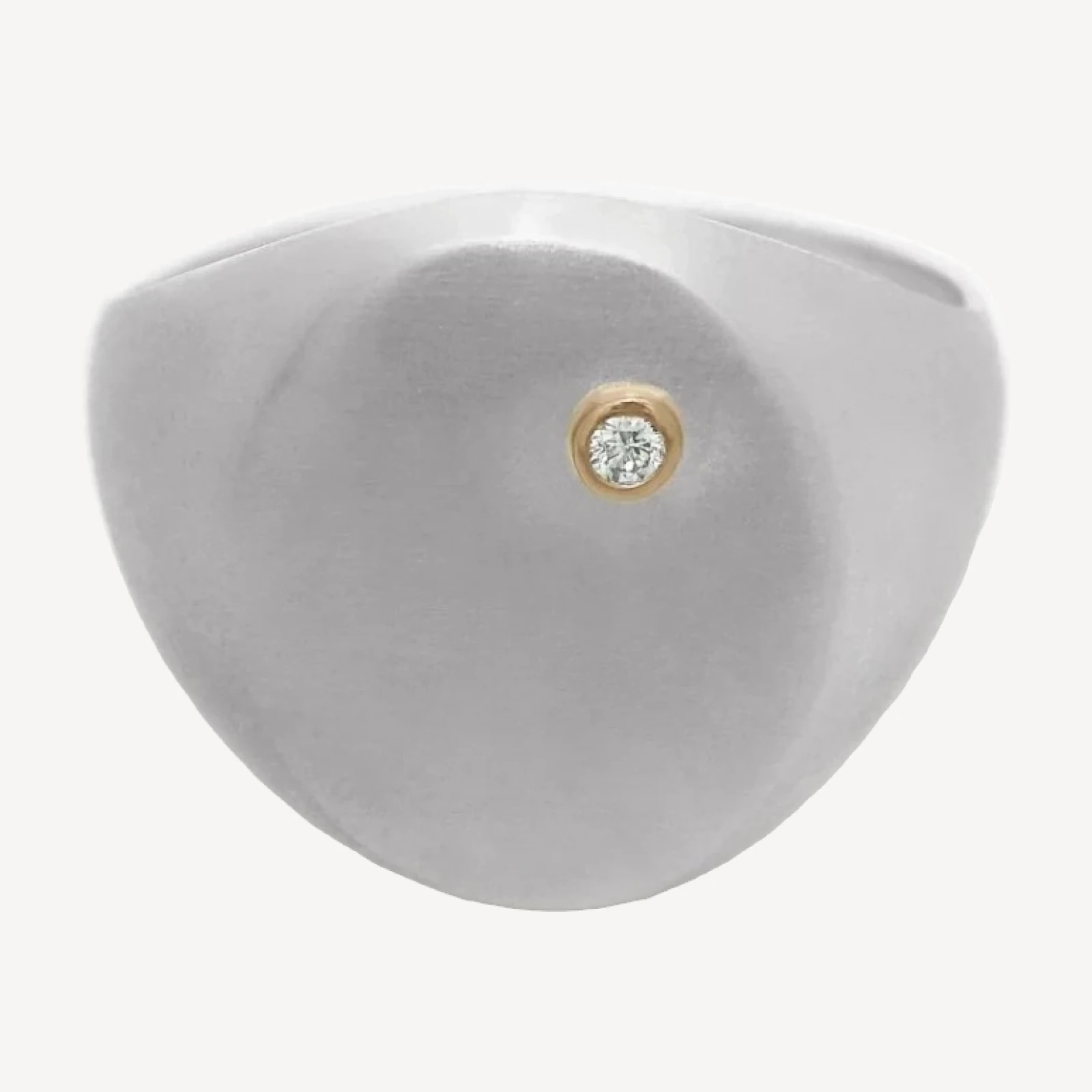 Mixed Metal Signet Ring - Brushed Sterling Silver, 14k Gold & Grey Diamond
