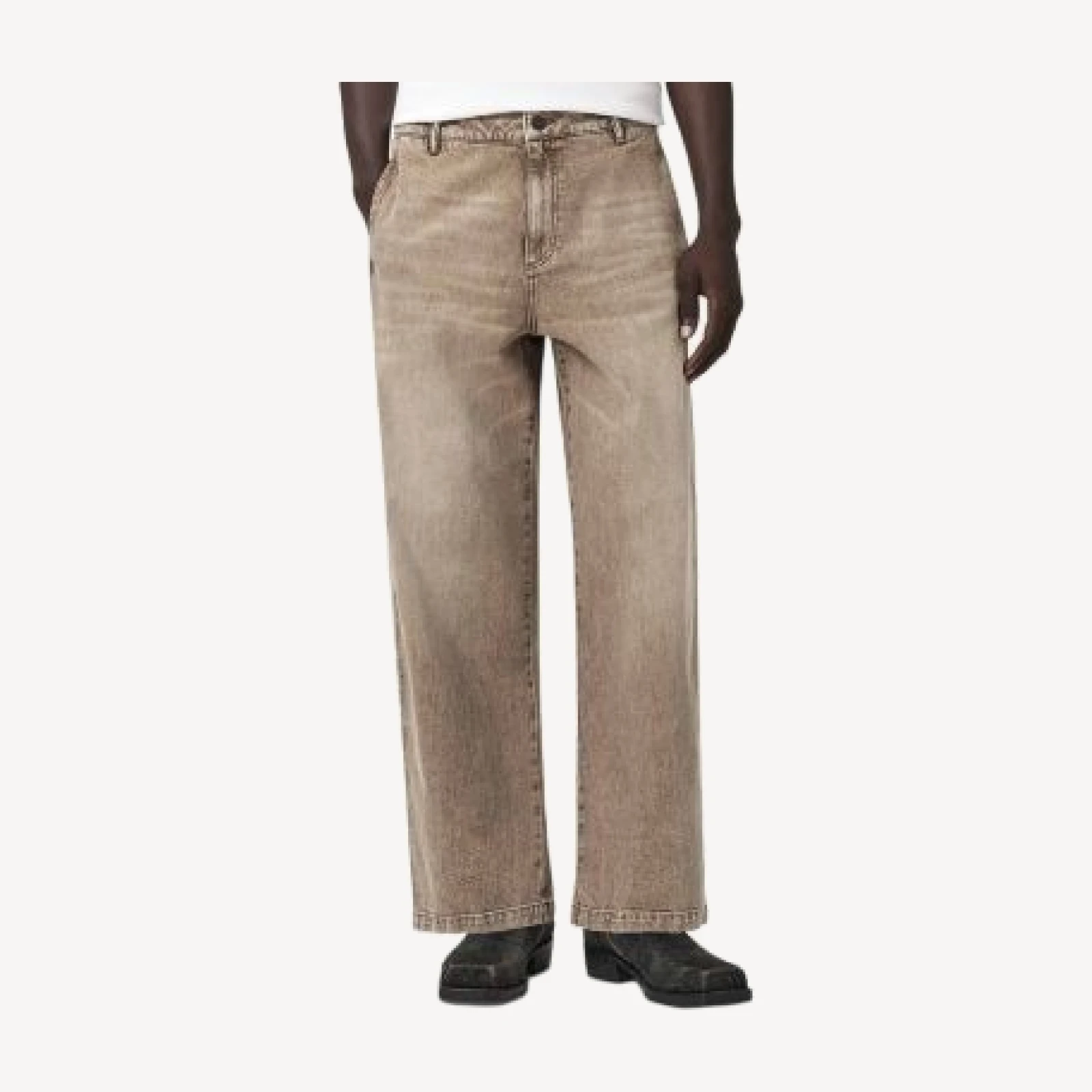 Allsaints Raafi Cotton Blend Relaxed Barrel Leg 29.9 Jeans in Light Washed Brown