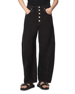 Allsaints Carter Button Fly Mid Rise Barrel Jeans in Overdyed Brown
