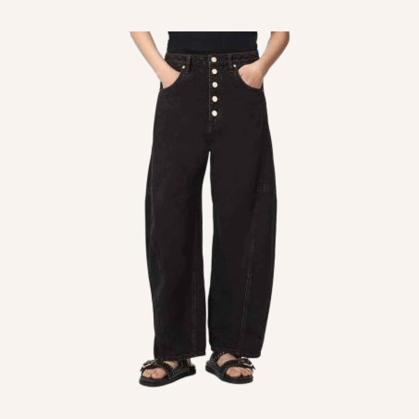 Allsaints Carter Button Fly Mid Rise Barrel Jeans in Overdyed Brown