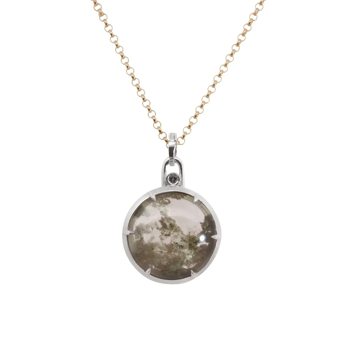 Terra Firma Pendant Charm - Sterling Silver, Quartz & Grey Diamond