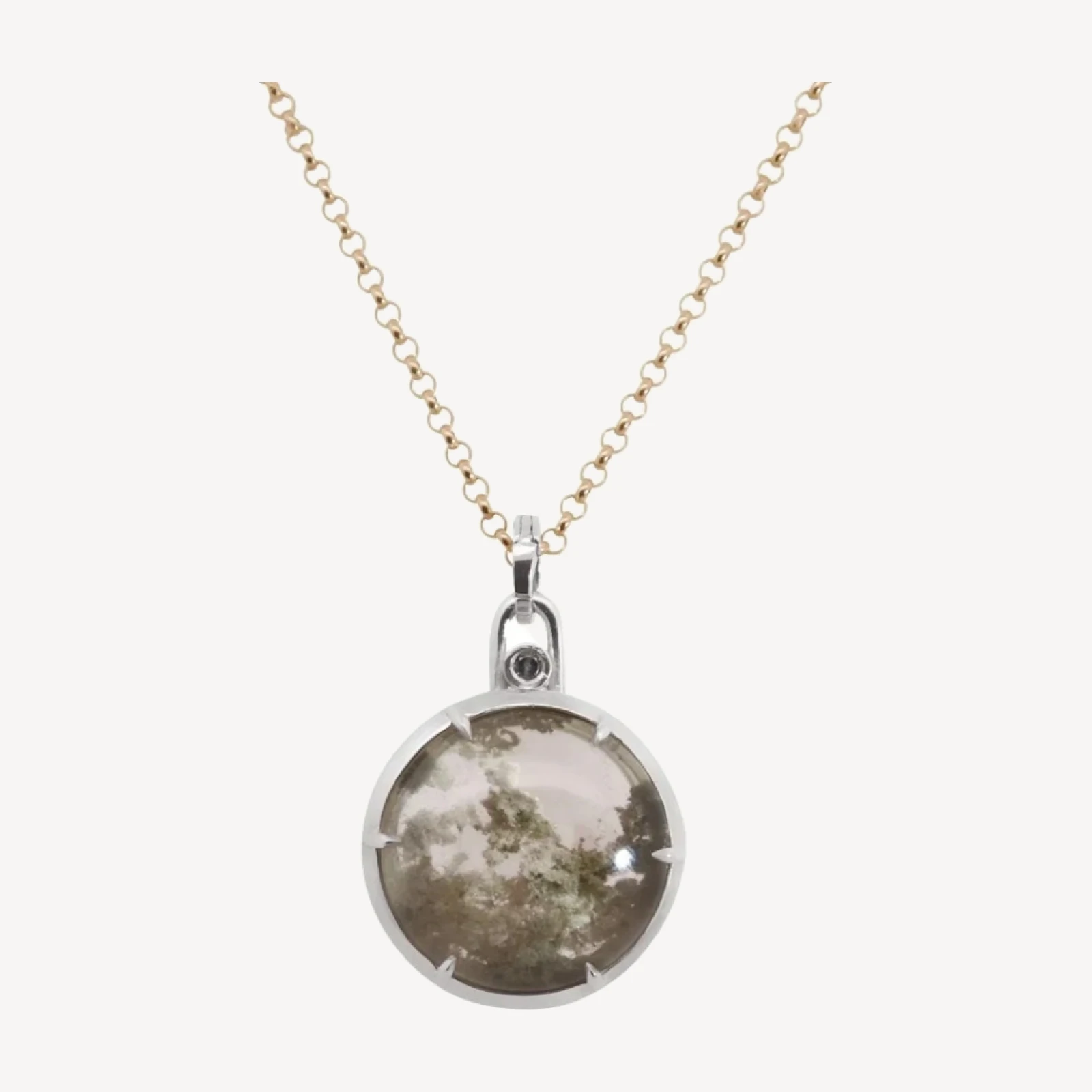 Terra Firma Pendant Charm - Sterling Silver, Quartz & Grey Diamond