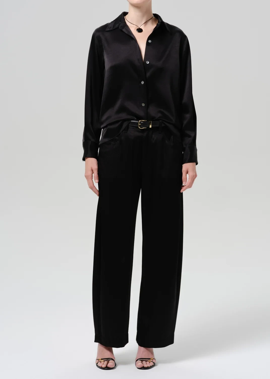 Brynn Japanese Hammered Satin Trouser in Black
