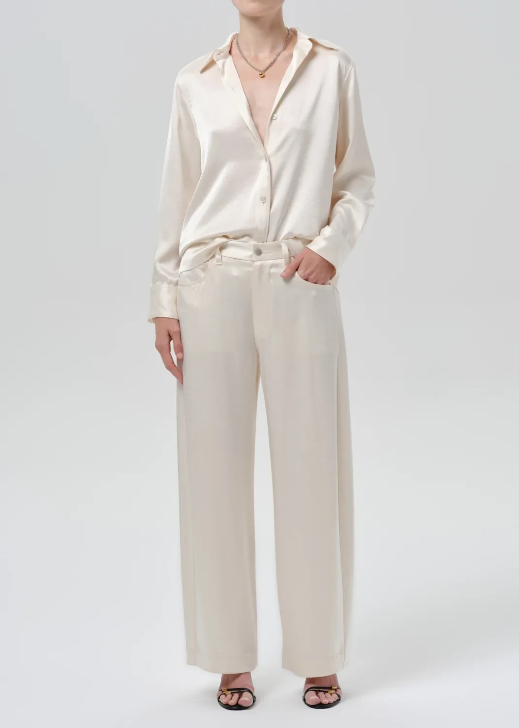 Brynn Japanese Hammered Satin Trouser in Cream