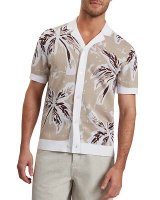 Ted Baker Kyes Short Sleeve Knitted Leaf Regular Fit Button Down Shirt