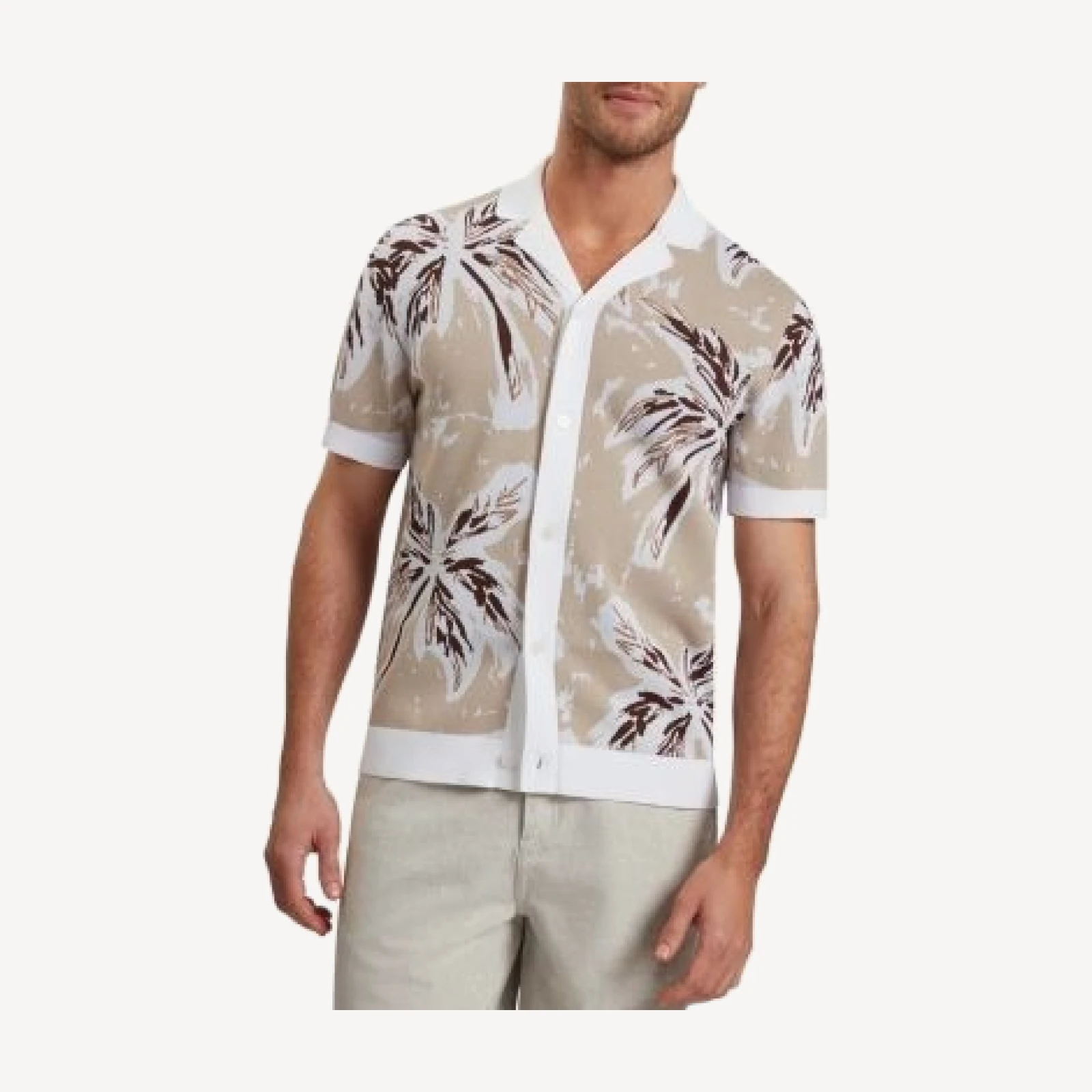 Ted Baker Kyes Short Sleeve Knitted Leaf Regular Fit Button Down Shirt