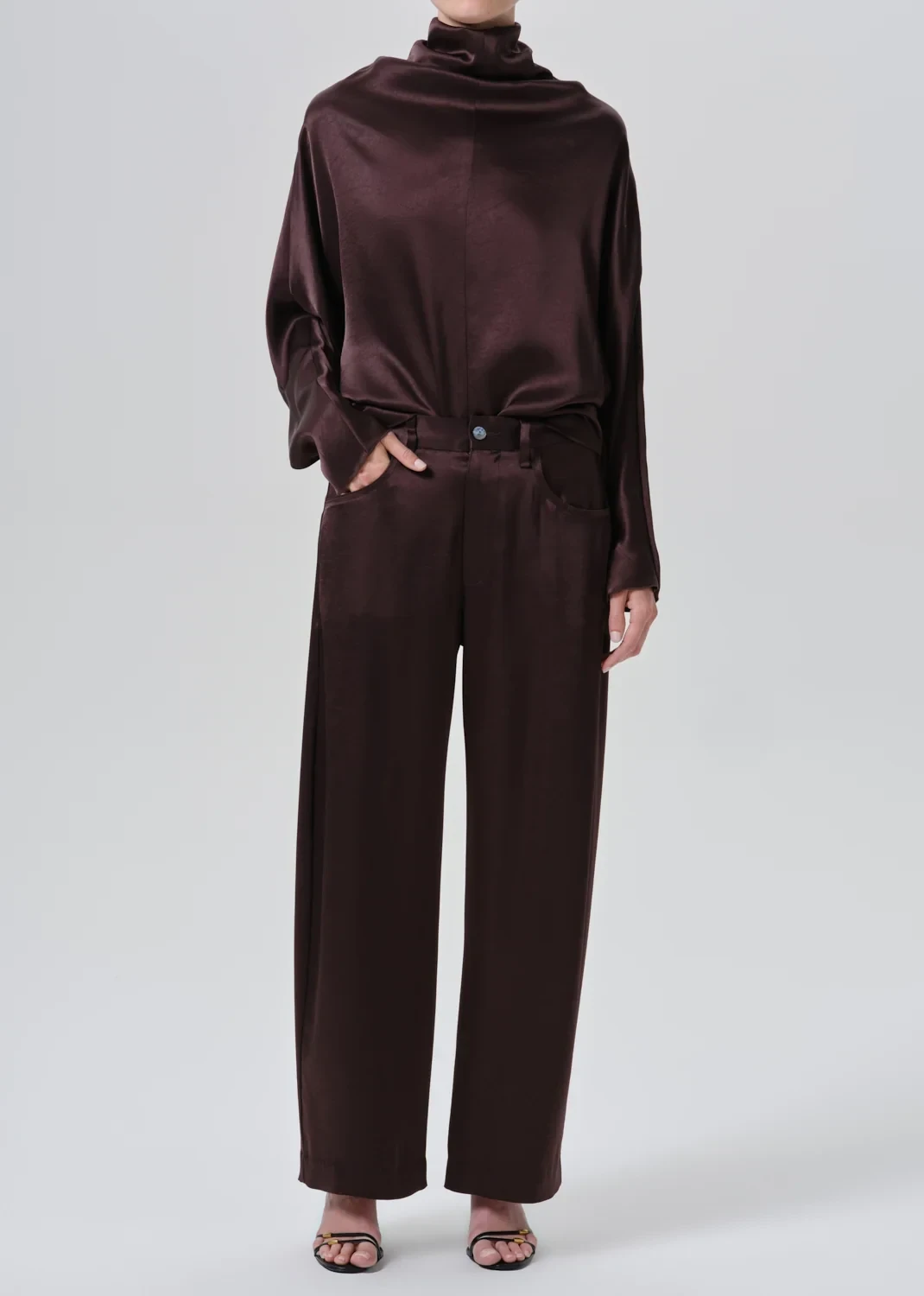 Brynn Japanese Hammered Satin Trouser in Espresso