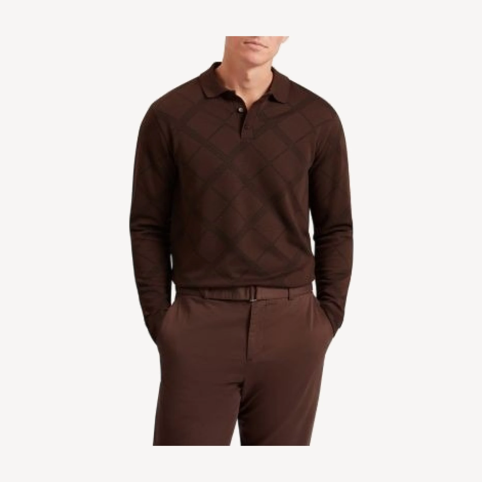 Ted Baker Havel Long Sleeve Argyle Jacquard Cotton Polo