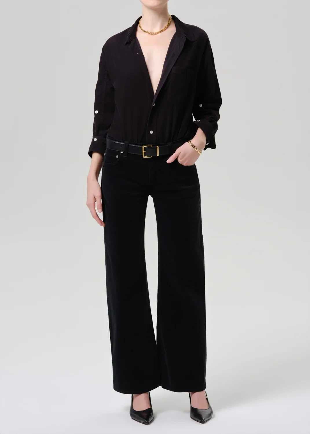 Nora Stretch Baby Corduroy Trouser in Charcoal