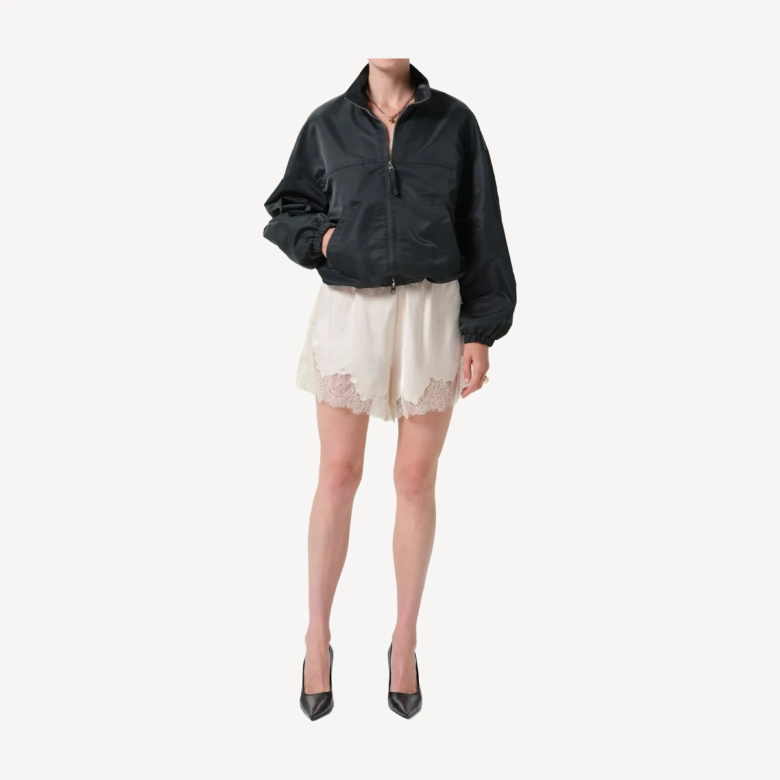 Lace Trimmed Japanese Hammered Satin Tap Short in Cream