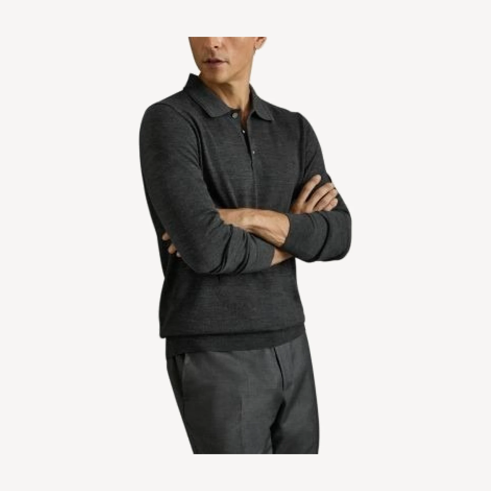 Reiss Regular Fit Quarter Button Merino Wool Polo Sweater