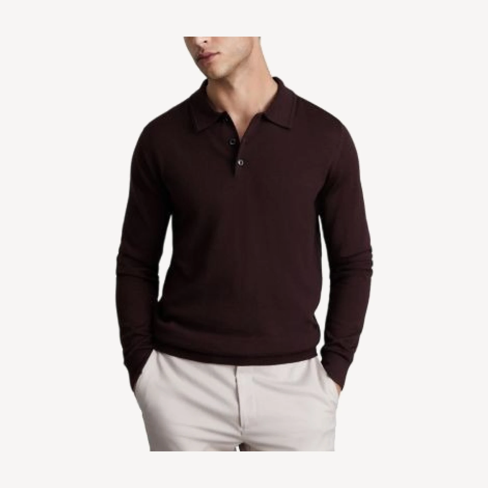 Reiss Trafford Merino Wool Regular Fit Long Sleeve Polo Shirt