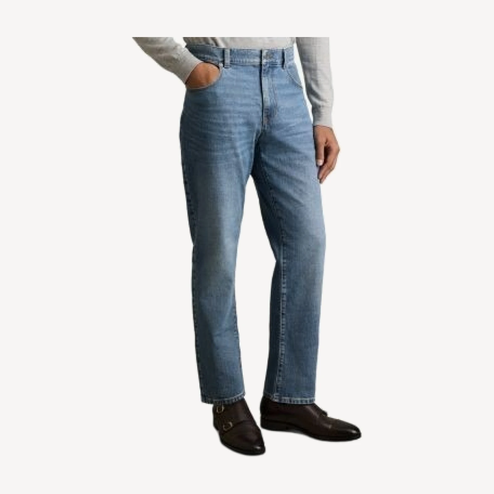 Reiss Bishopgate Straight Fit Jeans in Mid Blue Wash