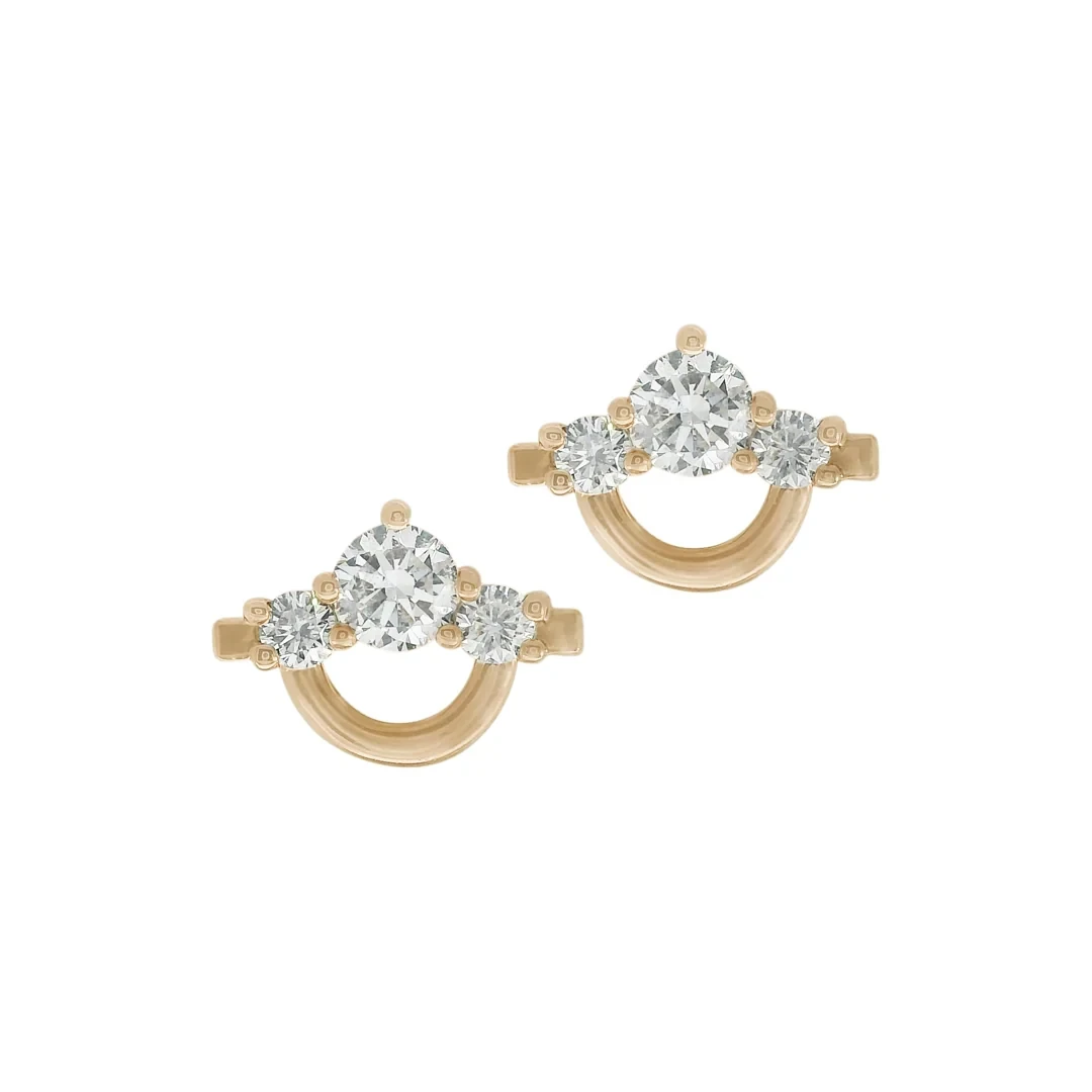 Three Stone Arc Stud Earrings (PAIR)