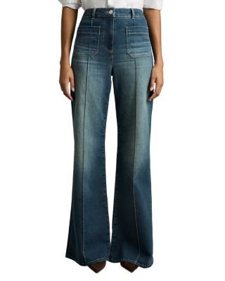 Reiss Petites Sakura Flare Patch Pocket Jeans in Mid Blue
