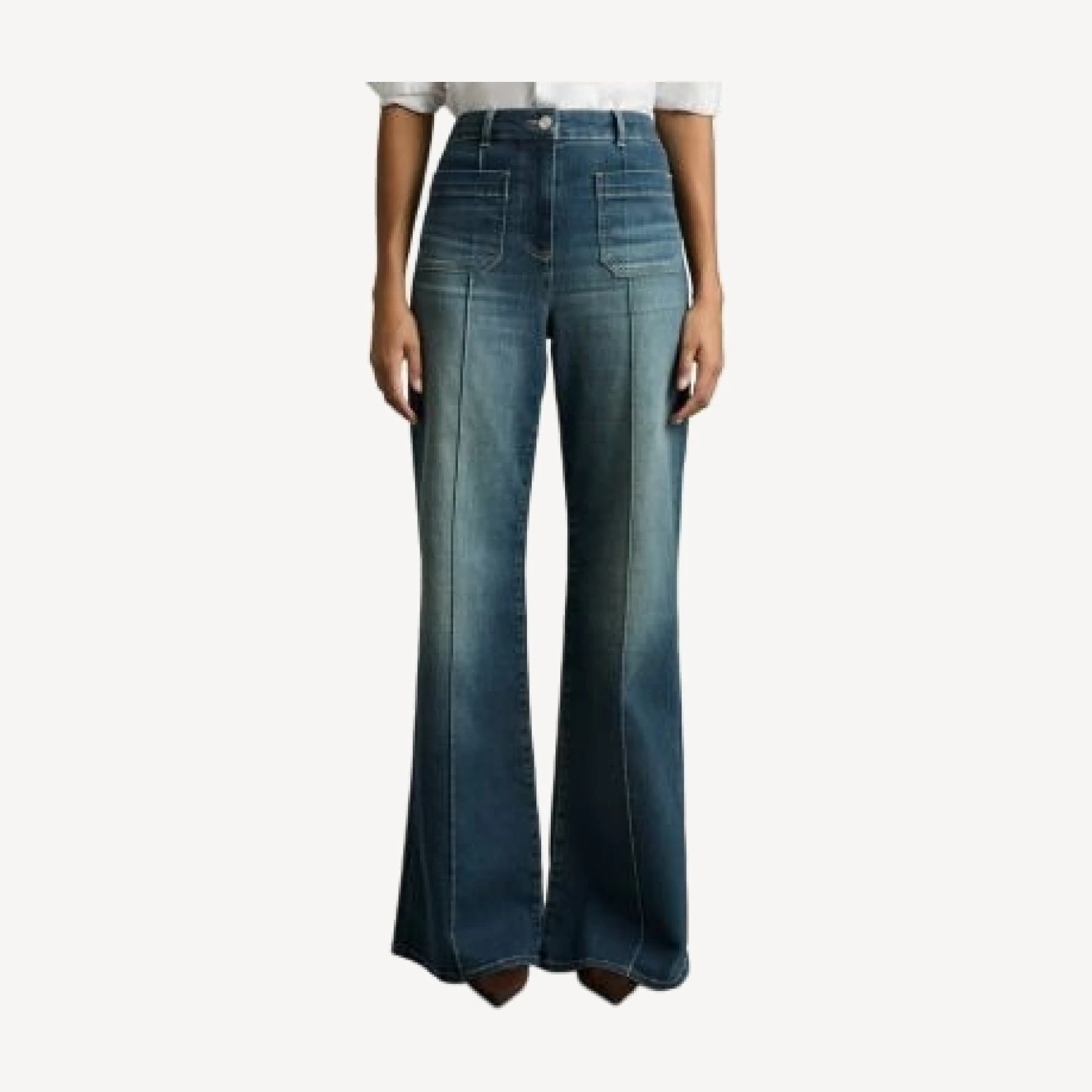 Reiss Petites Sakura Flare Patch Pocket Jeans in Mid Blue