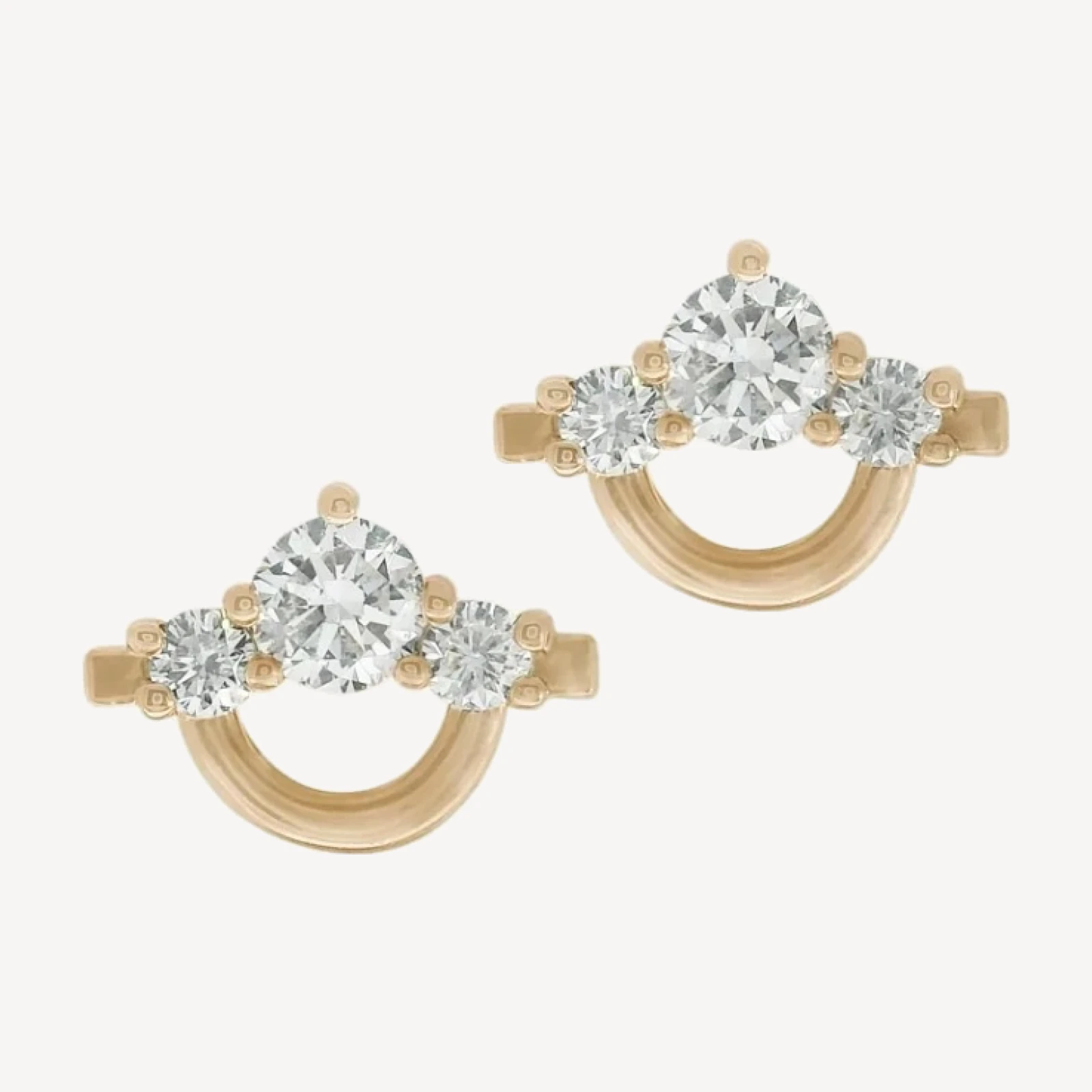 Three Stone Arc Stud Earrings (PAIR)
