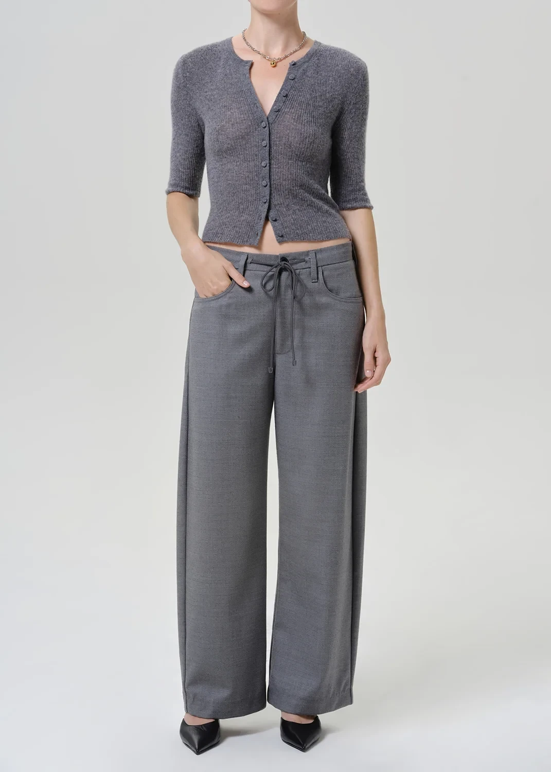 Brynn Drawstring Italian Virgin Wool Trouser in Gris