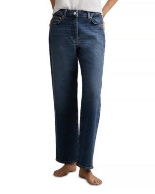 Reiss Selin Straight Leg Mid Rise Jeans in Mid Blue