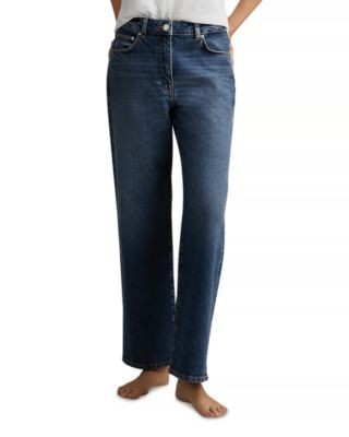 Reiss Petites Selin Mid Rise Straight Jeans in Mid Blue