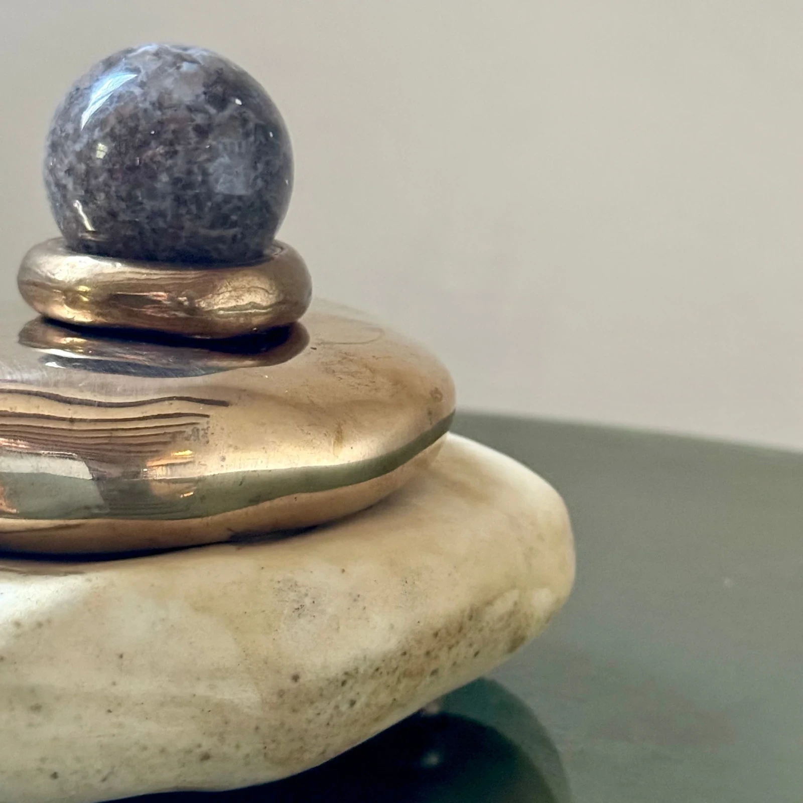 Porcelain Intention Stone 02 - Bronze, Porcelain Stone & Agate