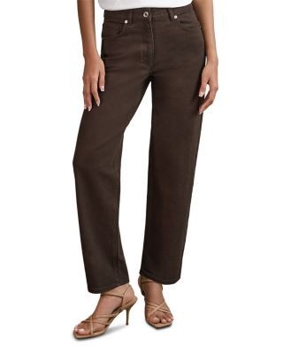 Reiss Petite Selin Mid Rise Straight Jeans in Chocolate