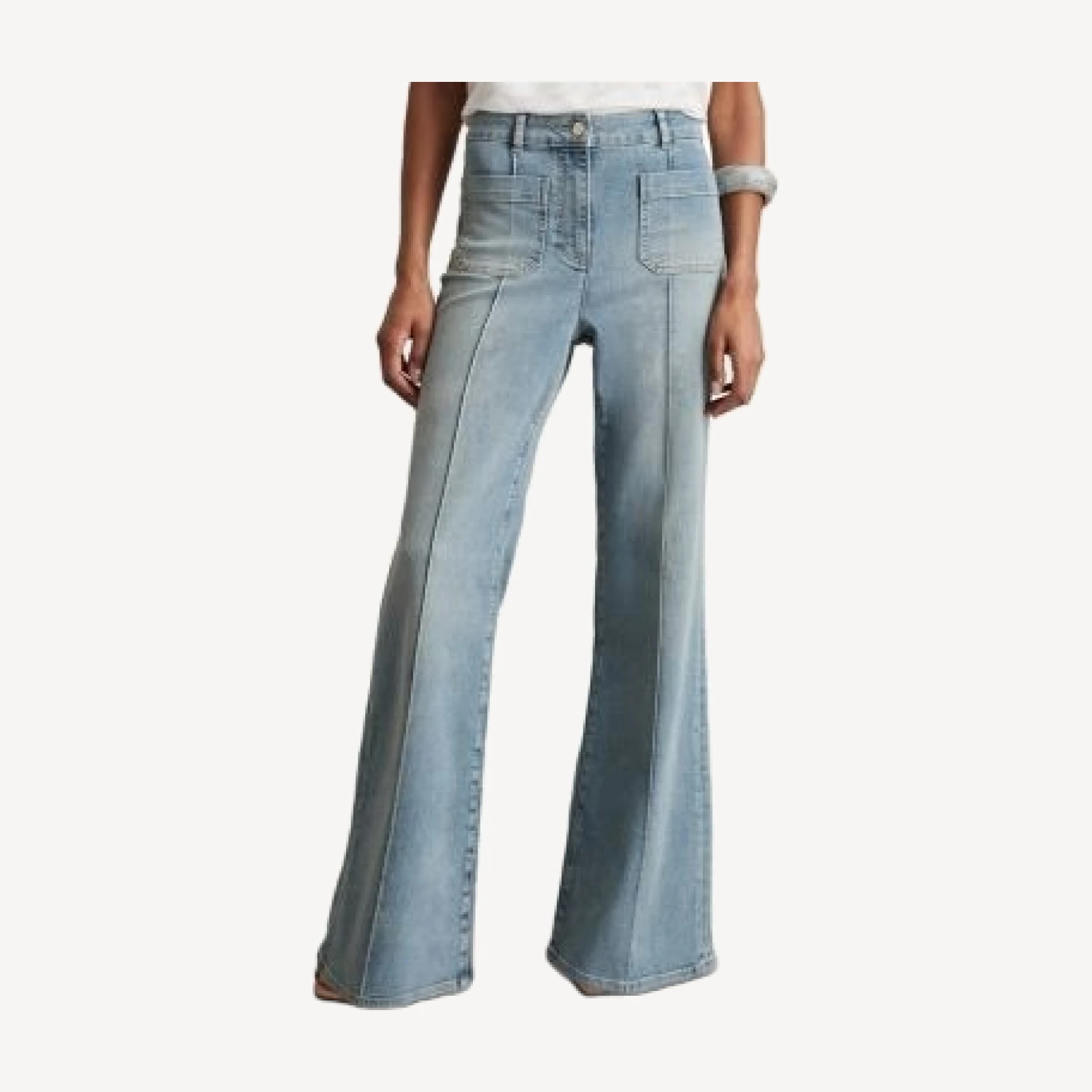 Reiss Sakura Flare Patch Pocket Jeans in Light Blue