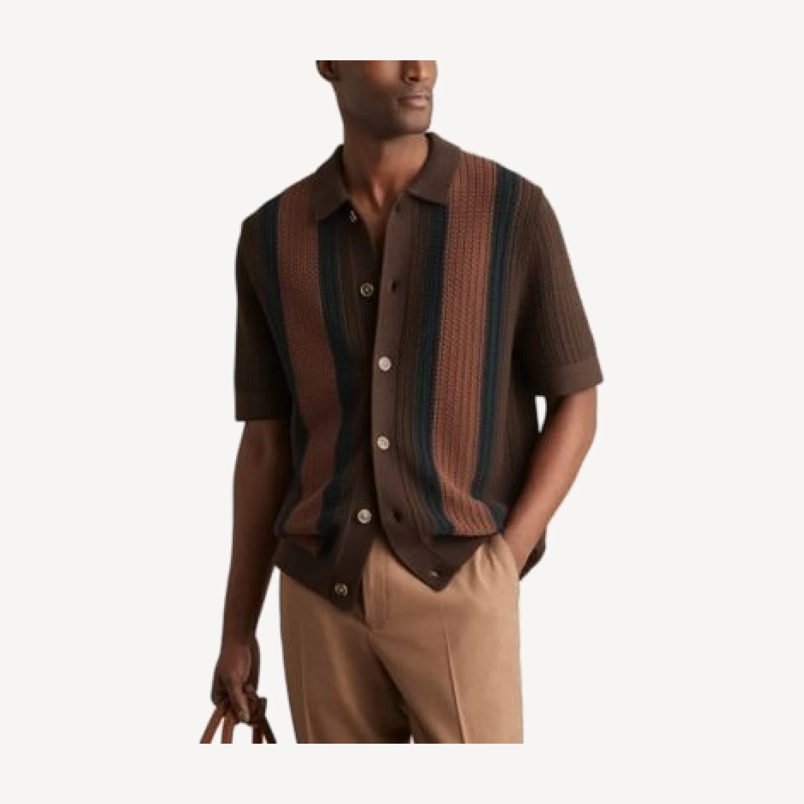 Reiss Bradley Short Sleeve Button Front Knit Sweater
