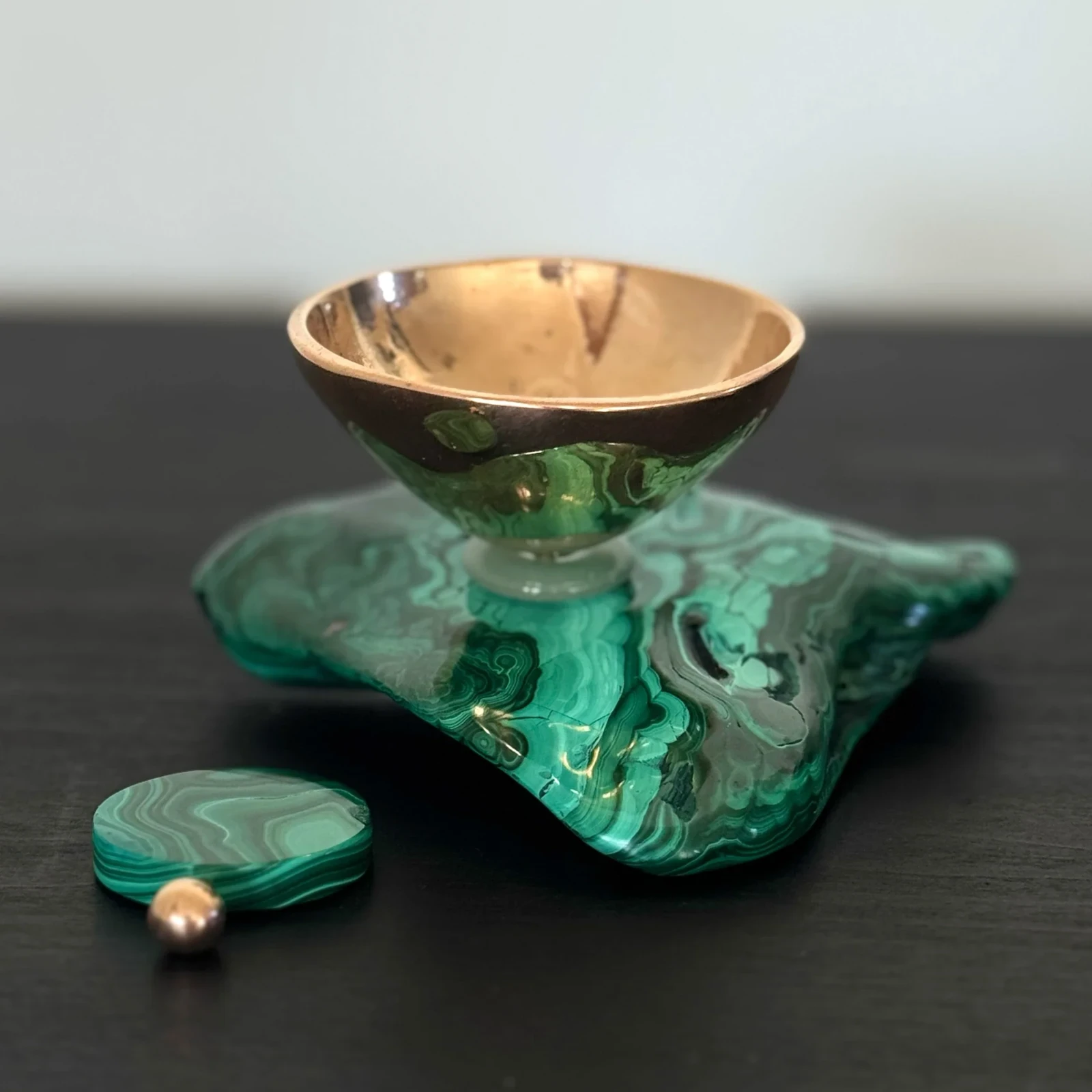 Malachite Altar Bell - Bronze & Malachite