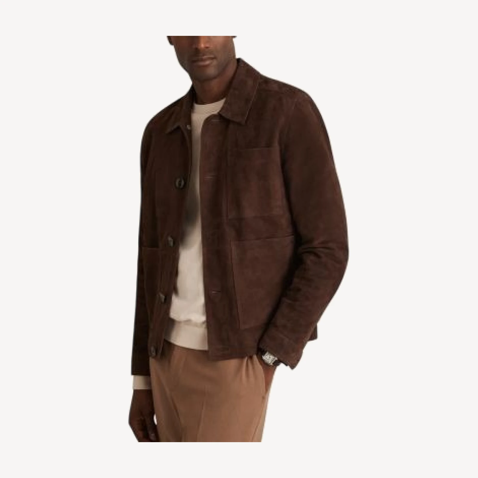 Reiss Wilstead Suede Press Stud Trucker Jacket